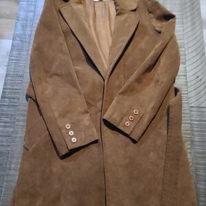 Elegant Brown Faux SUEDE Vintage Trench Coat